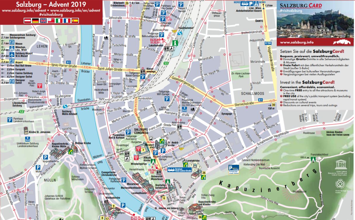 touristischer Salzburg Stadtplan mit Sehenswürdigkeiten und Adventmärkte (c) Tourismus Salzburg