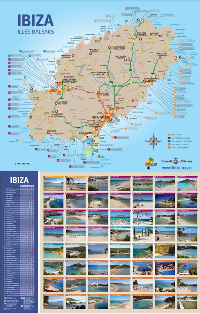 Ibiza Landkarte mit den besten Stränden und Orten der Insel - (c) ibiza.travel