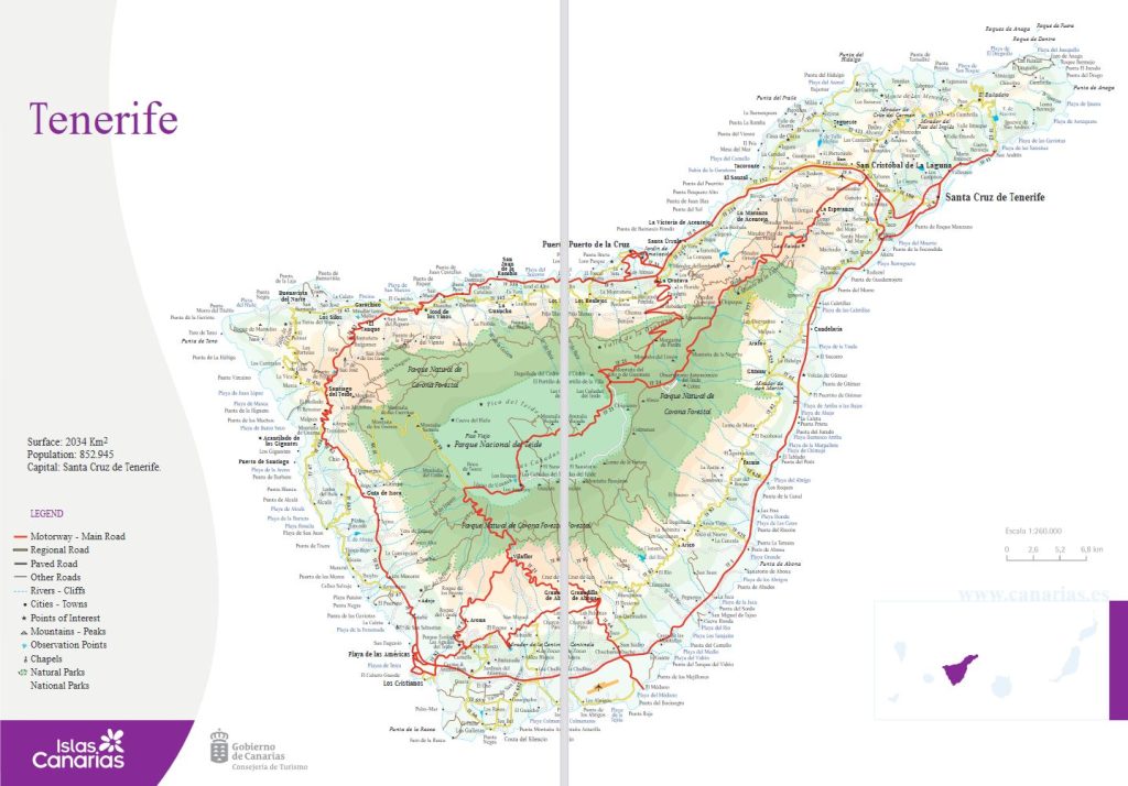 Teneriffa Landkarte als PDF von der offiziellen Tourismusstelle der kanarischen Inseln (c)