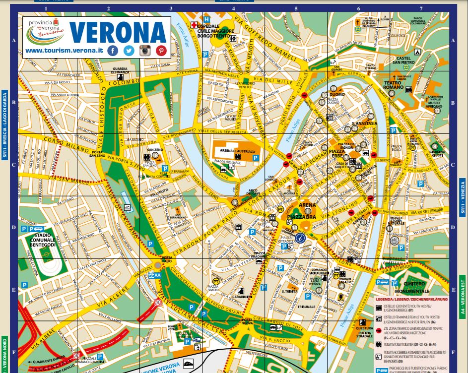 touristischer Verona Stadtplan mit Sehenswürdigkeiten (c) tourism.verona.it