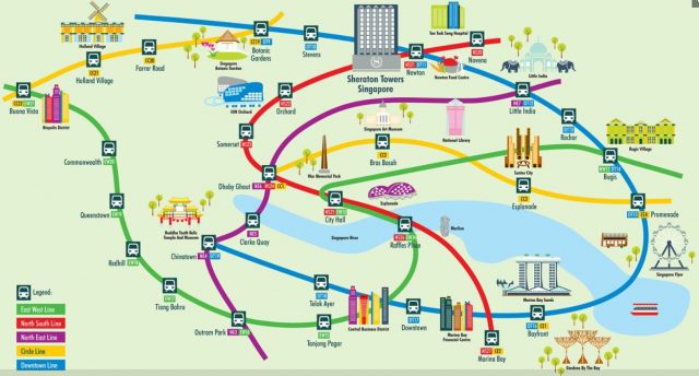 Ubahnplan mit Sehenswürdigkeiten des Sheraton Hotels in Singapore