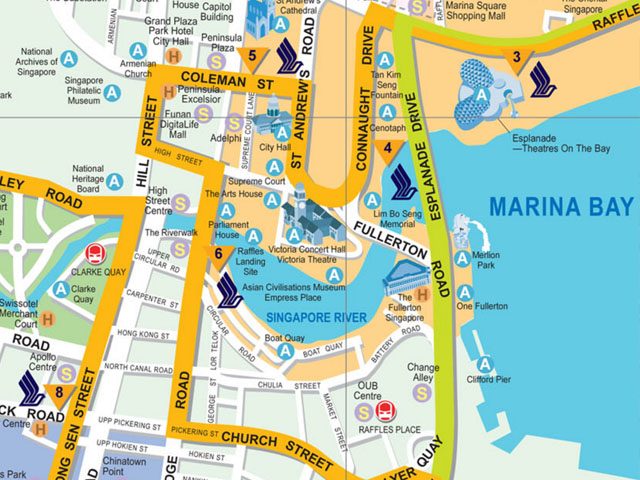 Singapore Stadtplan / Tourist Map mit Sehenswürdigkeiten