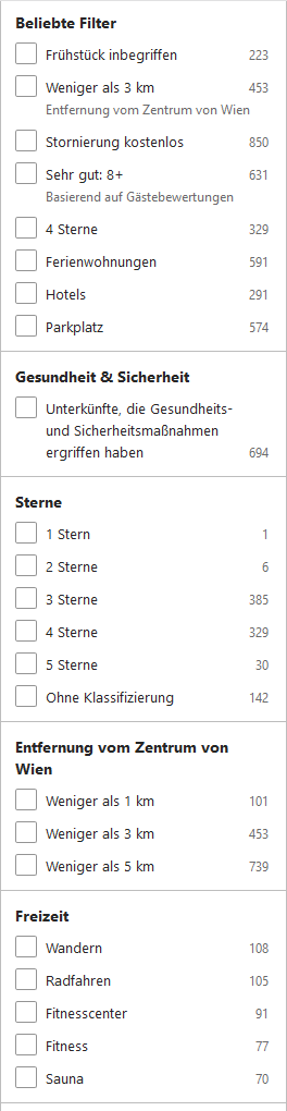 Travala im Test: Filtermöglichkeiten der Hotelsuche auf Booking.com - (c)planative.net