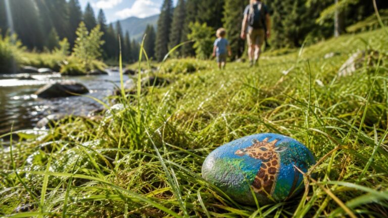 Bunt bemalter Stoaroas-Stein an einem österreichischen Spazierweg